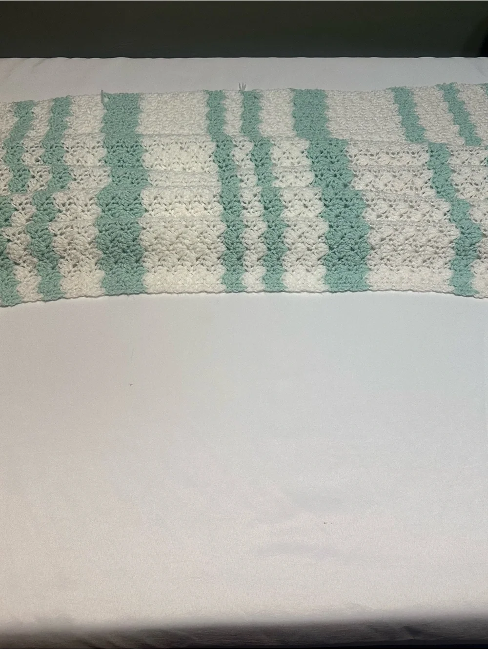 Hand Crafted White and Mint Crochet Throw Blanket